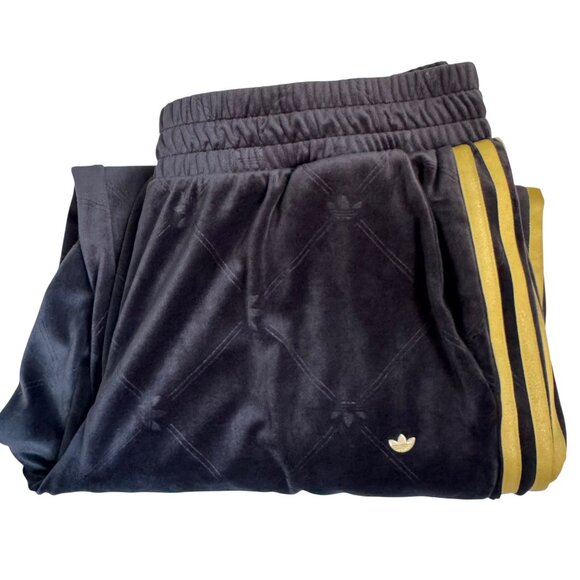 adidas Originals Track Pants in Velvet with Embossed Monogram and Gold Stripes - Picture 1 of 9